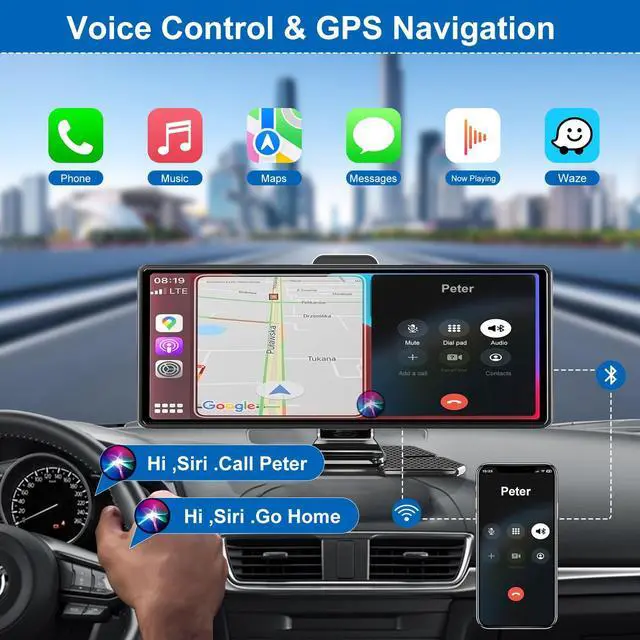 Alt view image 5 of 6 - Carplay Screen for Car,10.26" HD IPS Wireless Portable car Stereo for Apple Carplay&Android Auto,Car Audio Receivers with 4K Dash Cam/1080P Rear Camera,GPS Navigation,Mirror Link,FM,Voice Control