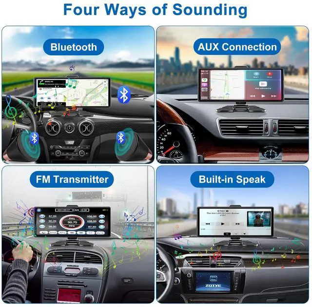 Alt view image 6 of 6 - Carplay Screen for Car,10.26" HD IPS Wireless Portable car Stereo for Apple Carplay&Android Auto,Car Audio Receivers with 4K Dash Cam/1080P Rear Camera,GPS Navigation,Mirror Link,FM,Voice Control
