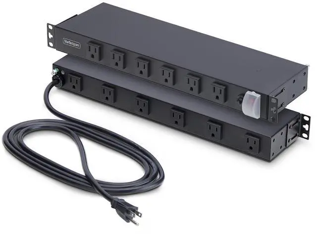 Main image of 12-Outlet Rackmount PDU, 1U Server Power Strip, Wide-Spaced Right-Angle Ports, Mounted Power Distribution Unit