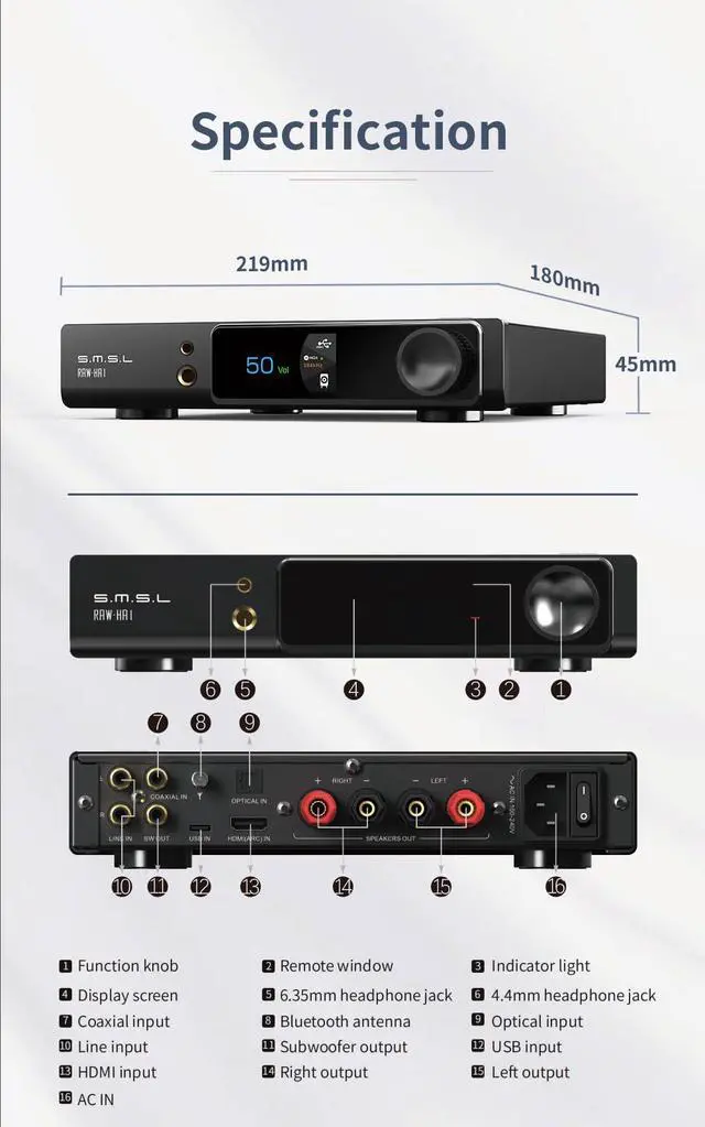 Alt view image 4 of 5 - SMSL RAW-HA1 Amplifier Equipped with Full-Function Remote Control Fully-Fitted LCD Screen