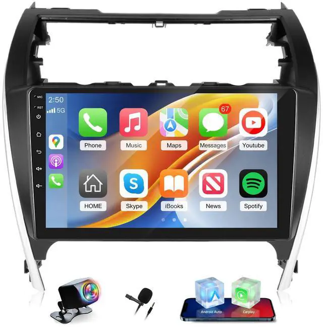 Main image of Android Radio for Toyota Camry 2012 2013 2014: 10.1 inch Touch Screen Aftermarket Stereo with Wireless Carplay and Android Auto, 5G/WiFi, DSP/EQ, GPS, Split Screen, SWC + AHD Backup Camera