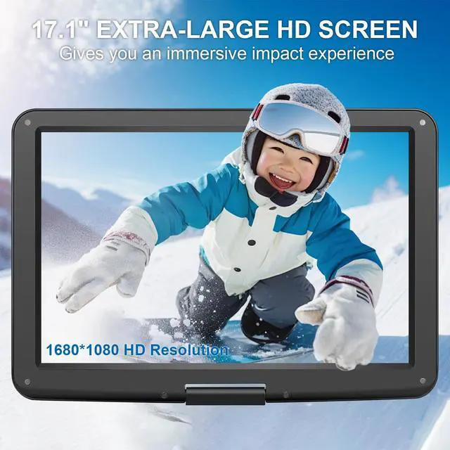 Alt view image 2 of 6 - 19.6" Portable DVD Player with 17.6 Large HD Screen, 4-5Hrs Play, DVD Player Portable with Dual Speaker, Last Memory, Support SYNC TV/USB/SD Card, Play All Discs Format, Black
