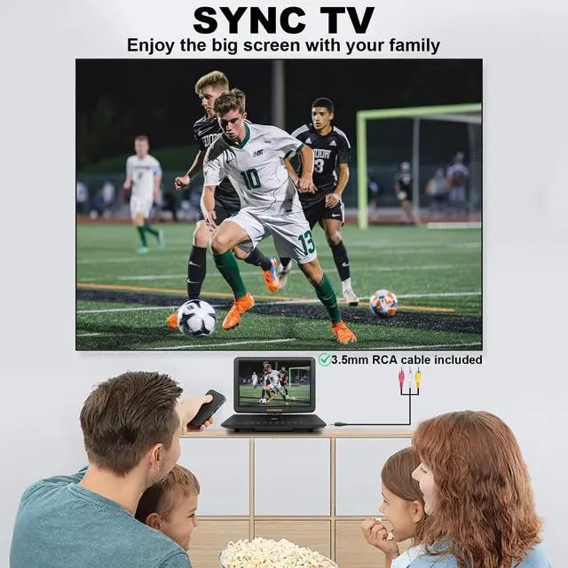 Alt view image 4 of 6 - 19.6" Portable DVD Player with 17.6 Large HD Screen, 4-5Hrs Play, DVD Player Portable with Dual Speaker, Last Memory, Support SYNC TV/USB/SD Card, Play All Discs Format, Black