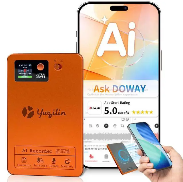 Main image of Ai Note Taker, Ai Voice Recorder Pocket Ai Note Taking Device Voice to Text Recorder Ai Recorder Notetaker 152 Languages 64gb Transcribe, Summarize & Text Translation One-Step Magnetic Attachment
