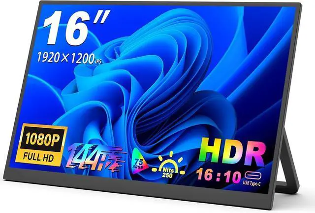 Main image of 16 Inch Portable Monitor 144Hz FHD 1200P IPS, USB-C & HDMI External Screen Compatible with PS5, Xbox, Switch, Laptop PC