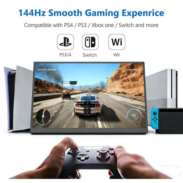 Alt view image 3 of 6 - 16 Inch Portable Monitor 144Hz FHD 1200P IPS, USB-C & HDMI External Screen Compatible with PS5, Xbox, Switch, Laptop PC