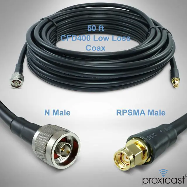 Alt view image 2 of 6 - 50 ft RP SMA Male to N Male Premium CFD400 Low-Loss Coaxial Cable (50 Ohm) for Connecting WiFi & Helium Miner (HNT Hotspots) to N-Female Antennas (Not for TV or Cellular) (ANT-310-420-50)