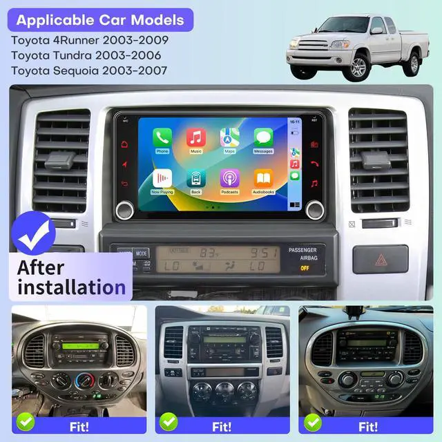 Alt view image 2 of 6 - Car Radio for Toyota 4Runner 2003-2009,for Tundra 2000-2006,for Sequoia 2001-2007 Stereo Upgrade Touch Screen Wireless Carplay Android Auto Head Unit Bluetooth GPS FM/RDS Backup Camera