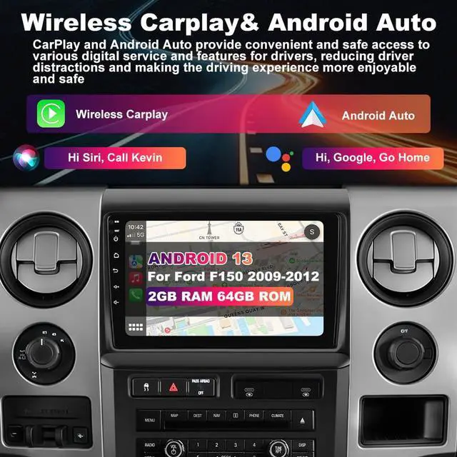 Alt view image 4 of 6 - 4Core 64GB Car Stereo for Ford F150 2009 2010 2011 2012, 9" Touchscreen F150 Radio Upgrade with Wireless Carplay Android Auto GPS Navigation Backup Camera - (Auto AC Only)