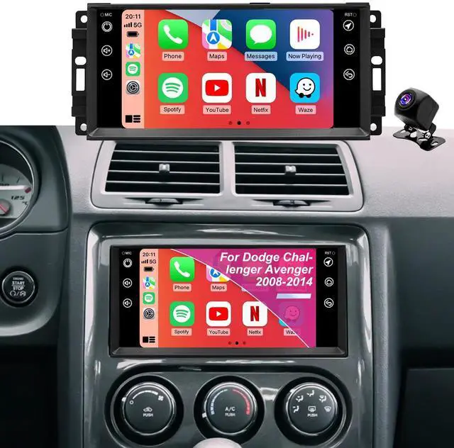 Main image of 5GWiFi Radio for Dodge Challenger Avenger 2008-2014, Liberty 2008-2012, Chrysler 200 2011-2014, Jeep Compass Patriot 2009-2016, 7'' Touchscreen Car Stereo Carplay Android Auto Camera Bluetooth GPS FM