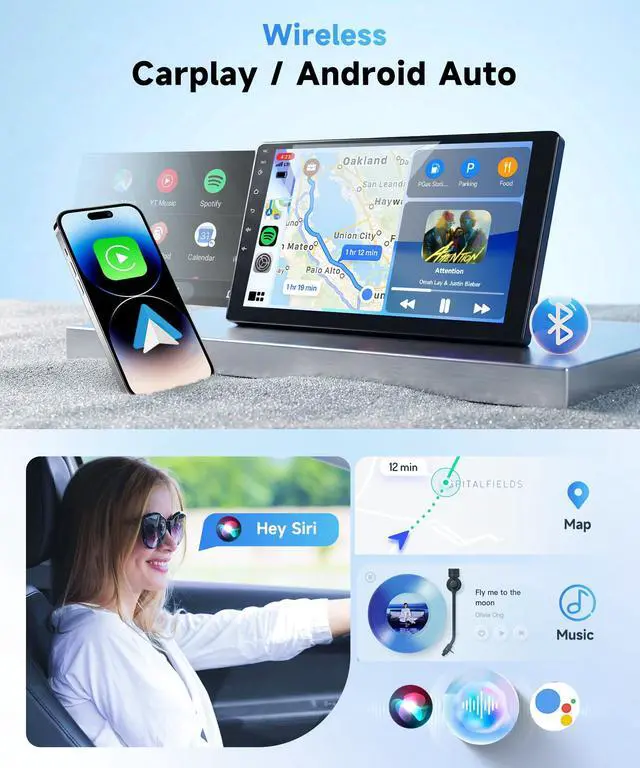 Alt view image 3 of 6 - Android 15 4G+64G Radio for Toyota HILUX 2005-2014 Car Stereo with Wireless Carplay Android Auto,5Ghz WiFi,5.0 Bluetooth 32EQ,9inch IPS Touch Screen,FM/RDS GPS IP69K AHD Backup Camera