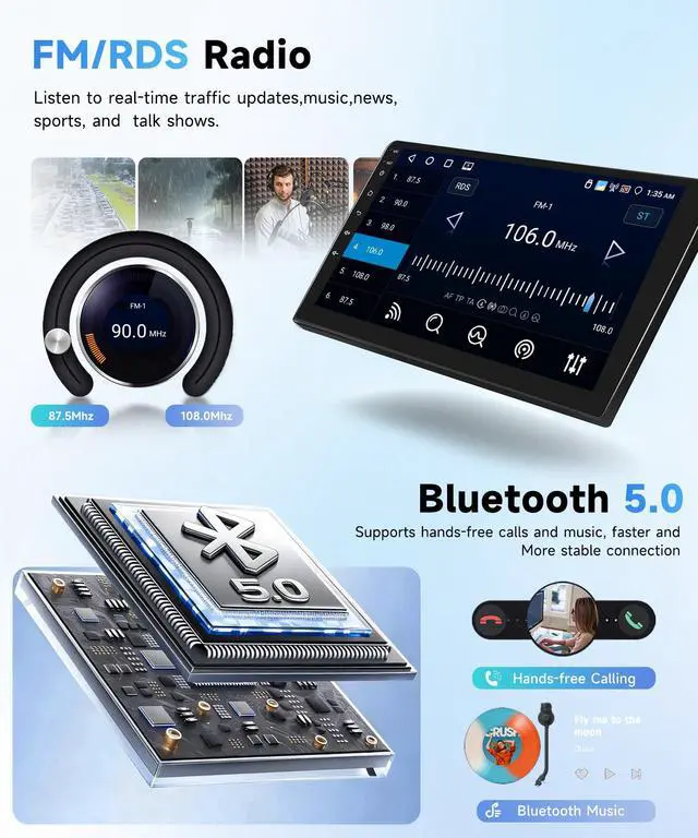 Alt view image 6 of 6 - Android 15 4G+64G Radio for Toyota HILUX 2005-2014 Car Stereo with Wireless Carplay Android Auto,5Ghz WiFi,5.0 Bluetooth 32EQ,9inch IPS Touch Screen,FM/RDS GPS IP69K AHD Backup Camera