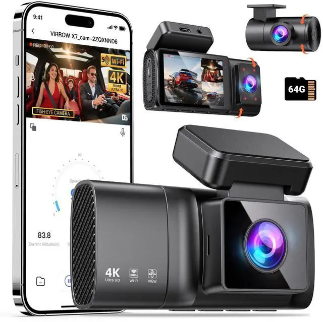 Main image of 3 Channel Dash Cam: 4K+1080P+1080P-Dash Cam Front and Rear Inside with Free 64GB Card & 5GHz WiFi - Dash Camera for Cars with IR Night Vision APP Control Parking Mode G-Sensor Loop Recording(X7)