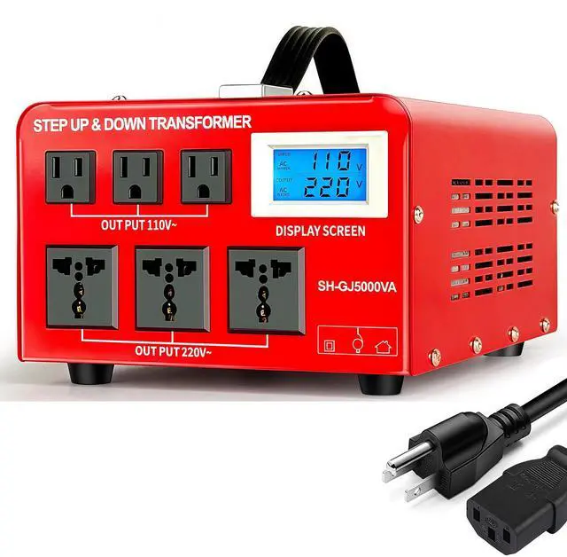 Main image of Step Down Transformer 220V to 110V 5000W Step Up Voltage Converter 110V to 220V Heavy Duty Power Transformer with 3 US Outlets and 3 Universal Outlets LCD Display, Circuit Breaker Protection