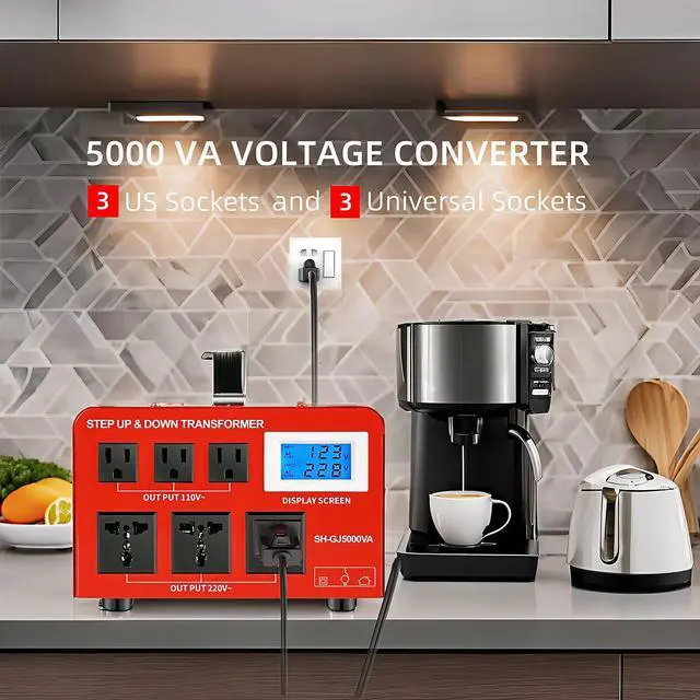 Alt view image 3 of 6 - Step Down Transformer 220V to 110V 5000W Step Up Voltage Converter 110V to 220V Heavy Duty Power Transformer with 3 US Outlets and 3 Universal Outlets LCD Display, Circuit Breaker Protection