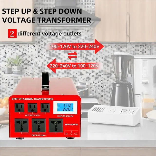 Alt view image 4 of 6 - Step Down Transformer 220V to 110V 5000W Step Up Voltage Converter 110V to 220V Heavy Duty Power Transformer with 3 US Outlets and 3 Universal Outlets LCD Display, Circuit Breaker Protection