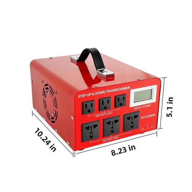 Alt view image 6 of 6 - Step Down Transformer 220V to 110V 5000W Step Up Voltage Converter 110V to 220V Heavy Duty Power Transformer with 3 US Outlets and 3 Universal Outlets LCD Display, Circuit Breaker Protection