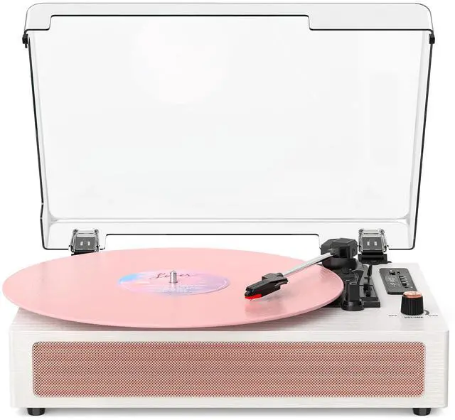 Main image of Vinyl Record Player with Speakers, Bluetooth Turntable with EQ Mode and LED Display, Pink Vintage Record Player, 3-Speed Turntable for Vinyl Records, USB Recording, AUX Input, RCA Output