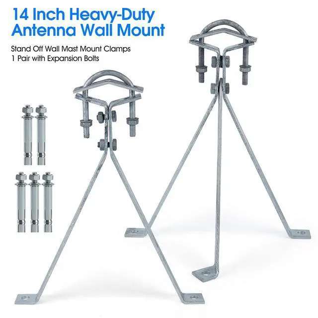 Alt view image 2 of 5 - Heavy-Duty Antenna Wall Mount,Windproof Stand Off Wall Mast Mounting Clamps,1 Pair with Expansion Bolts(1 Pair Mount (3-Leg + 2-Leg), 14 Inch)