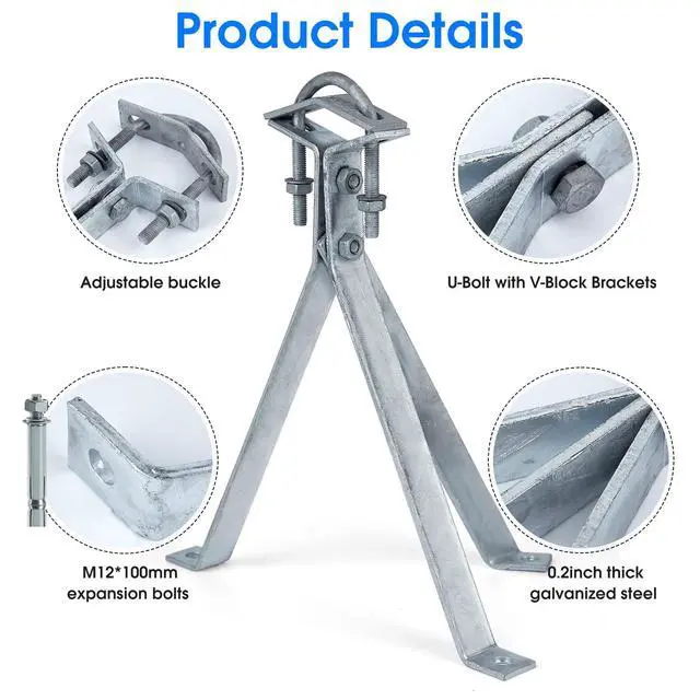 Alt view image 3 of 5 - Heavy-Duty Antenna Wall Mount,Windproof Stand Off Wall Mast Mounting Clamps,1 Pair with Expansion Bolts(1 Pair Mount (3-Leg + 2-Leg), 14 Inch)