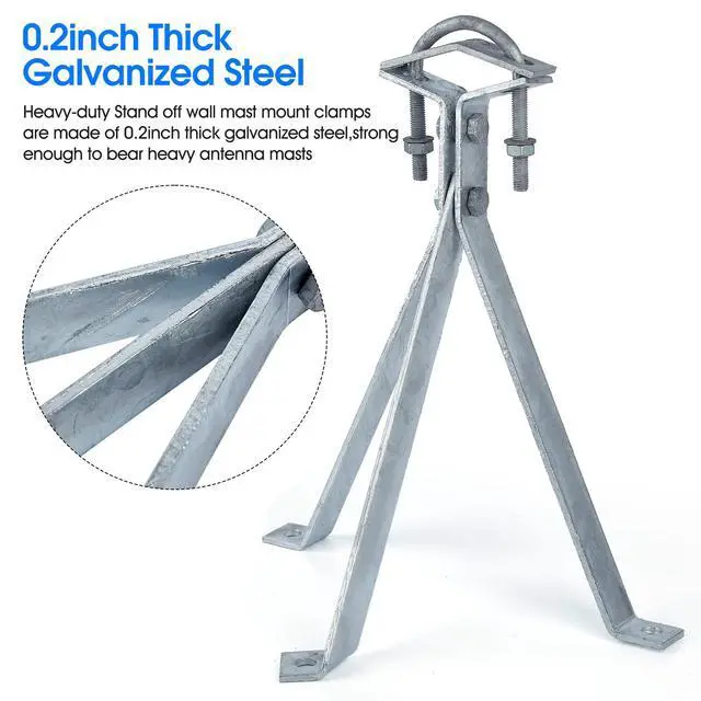 Alt view image 5 of 5 - Heavy-Duty Antenna Wall Mount,Windproof Stand Off Wall Mast Mounting Clamps,1 Pair with Expansion Bolts(1 Pair Mount (3-Leg + 2-Leg), 14 Inch)