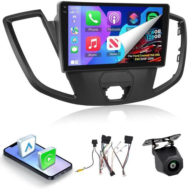 Main image of 4G+128G Car Stereo for Ford Transit 150 250 350 2015 2016 2017 2018 2019 with Wireless Carplay & Android Auto - 9 Inch Android 15 Touchscreen Radio with EQ/5GHz WiFi/GPS/SWC, AHD Rear View Camera