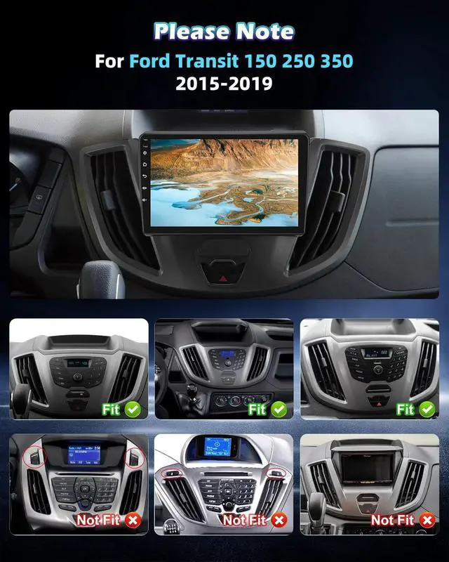 Alt view image 2 of 6 - 4G+128G Car Stereo for Ford Transit 150 250 350 2015 2016 2017 2018 2019 with Wireless Carplay & Android Auto - 9 Inch Android 15 Touchscreen Radio with EQ/5GHz WiFi/GPS/SWC, AHD Rear View Camera