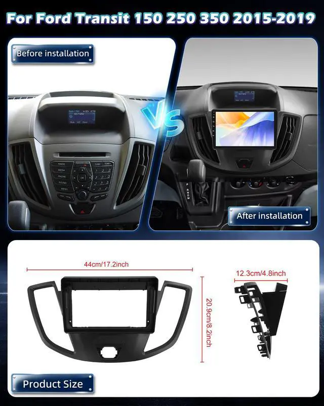 Alt view image 3 of 6 - 4G+128G Car Stereo for Ford Transit 150 250 350 2015 2016 2017 2018 2019 with Wireless Carplay & Android Auto - 9 Inch Android 15 Touchscreen Radio with EQ/5GHz WiFi/GPS/SWC, AHD Rear View Camera