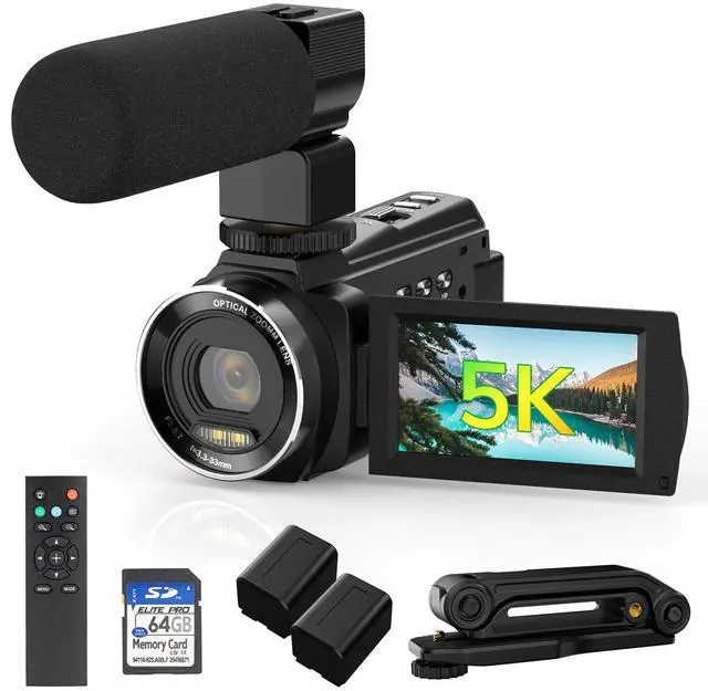 Main image of 5K Video Camera Camcorder UHD 48MP 60FPS WiFi Vlog Camera for YouTube 10X Optical Zoom Camcorders with Remote Control, Handheld Stabilizer, Microphone, 2 Batteries, Large Aperture, 64 GB Memory Card