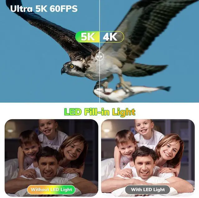 Alt view image 2 of 6 - 5K Video Camera Camcorder UHD 48MP 60FPS WiFi Vlog Camera for YouTube 10X Optical Zoom Camcorders with Remote Control, Handheld Stabilizer, Microphone, 2 Batteries, Large Aperture, 64 GB Memory Card