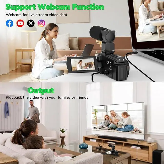 Alt view image 5 of 6 - 5K Video Camera Camcorder UHD 48MP 60FPS WiFi Vlog Camera for YouTube 10X Optical Zoom Camcorders with Remote Control, Handheld Stabilizer, Microphone, 2 Batteries, Large Aperture, 64 GB Memory Card