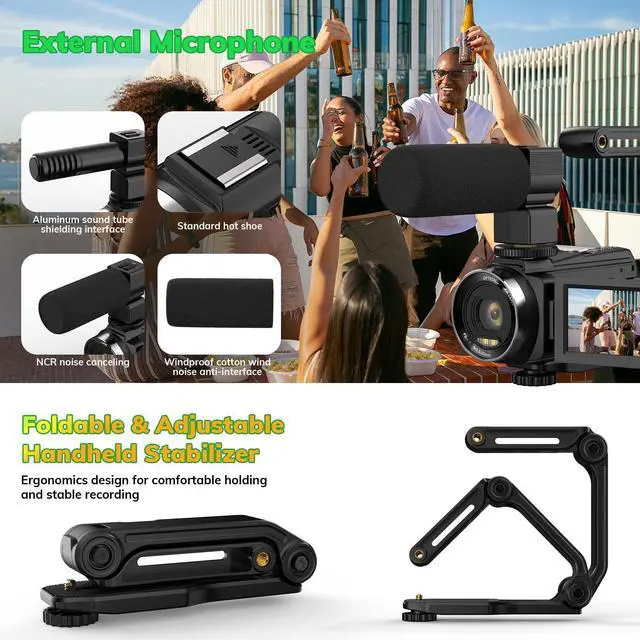 Alt view image 6 of 6 - 5K Video Camera Camcorder UHD 48MP 60FPS WiFi Vlog Camera for YouTube 10X Optical Zoom Camcorders with Remote Control, Handheld Stabilizer, Microphone, 2 Batteries, Large Aperture, 64 GB Memory Card