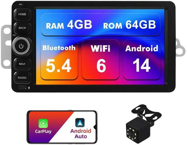 Main image of 4+64G Android 14 Double Din Car Stereo for Chevrolet Silverado Impala Tahoe GMC Sierra Yukon Hummer H2 with 7 Inch IPS Touchscreen Radio Built-in Wireless Carplay/Android Auto/Bluetooth/FM/AUX/SWC
