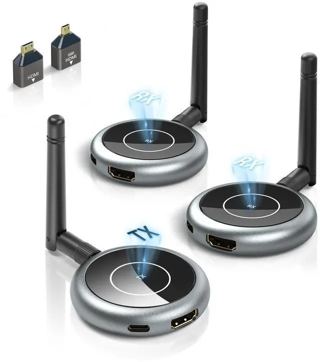Main image of Wireless HDMI Transmitter and 2 Receivers, 656FT/200M Range, 4K Decode 1080P@60Hz, Plug & Play for Multi-Room TV, Ultra-Low Lag, Support 8 RX, 5.8G/2.4G Extender for PC/Laptop/TV Box/Projector