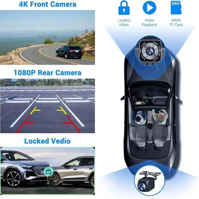 Alt view image 6 of 6 - 10.26" Wireless Portable Carplay Screen CarPlay & Android Auto Car Stereo 360 Rotation 4K Dash Cam 1080p Rear Camera Mirror Link Voice Control GPS Navigation(SD Card Excluded)