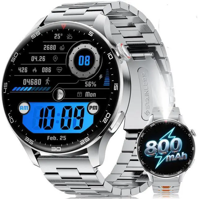 Main image of Smart Watch for Men(Answer/Make Calls), 1,7'' HD Large Screen Men's Smartwatch with 800mAh Batterry/Flashlight/Heart Rate/Sleep Monitor/100+ Sport Modes, IP68 Waterproof Fitness Watch Silver