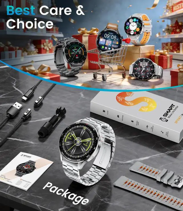 Alt view image 2 of 6 - Smart Watch for Men(Answer/Make Calls), 1,7'' HD Large Screen Men's Smartwatch with 800mAh Batterry/Flashlight/Heart Rate/Sleep Monitor/100+ Sport Modes, IP68 Waterproof Fitness Watch Silver