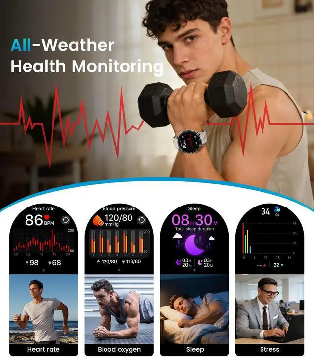 Alt view image 5 of 6 - Smart Watch for Men(Answer/Make Calls), 1,7'' HD Large Screen Men's Smartwatch with 800mAh Batterry/Flashlight/Heart Rate/Sleep Monitor/100+ Sport Modes, IP68 Waterproof Fitness Watch Silver