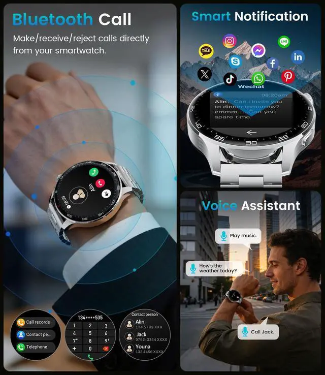 Alt view image 6 of 6 - Smart Watch for Men(Answer/Make Calls), 1,7'' HD Large Screen Men's Smartwatch with 800mAh Batterry/Flashlight/Heart Rate/Sleep Monitor/100+ Sport Modes, IP68 Waterproof Fitness Watch Silver