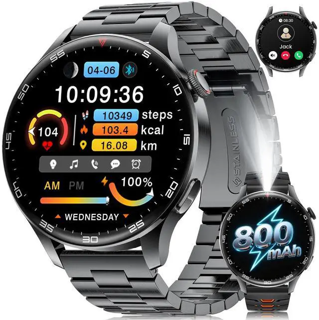 Main image of Smart Watch for Men(Answer/Make Calls), 1,7'' HD Large Screen Men's Smartwatch with 800mAh Batterry/Flashlight/Heart Rate/Sleep Monitor/100+ Sport Modes, IP68 Waterproof Fitness Watch, Black