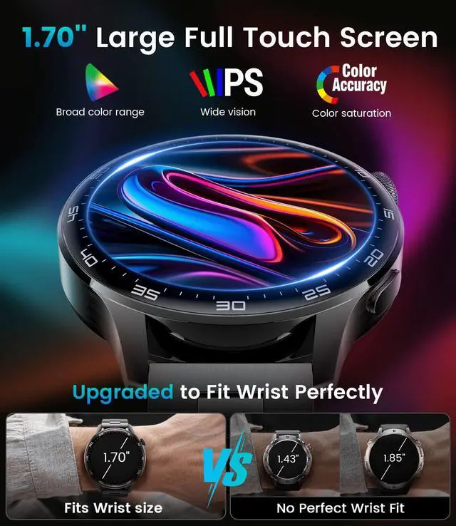Alt view image 2 of 6 - Smart Watch for Men(Answer/Make Calls), 1,7'' HD Large Screen Men's Smartwatch with 800mAh Batterry/Flashlight/Heart Rate/Sleep Monitor/100+ Sport Modes, IP68 Waterproof Fitness Watch, Black