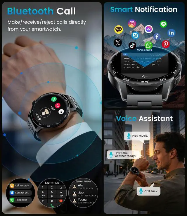 Alt view image 3 of 6 - Smart Watch for Men(Answer/Make Calls), 1,7'' HD Large Screen Men's Smartwatch with 800mAh Batterry/Flashlight/Heart Rate/Sleep Monitor/100+ Sport Modes, IP68 Waterproof Fitness Watch, Black
