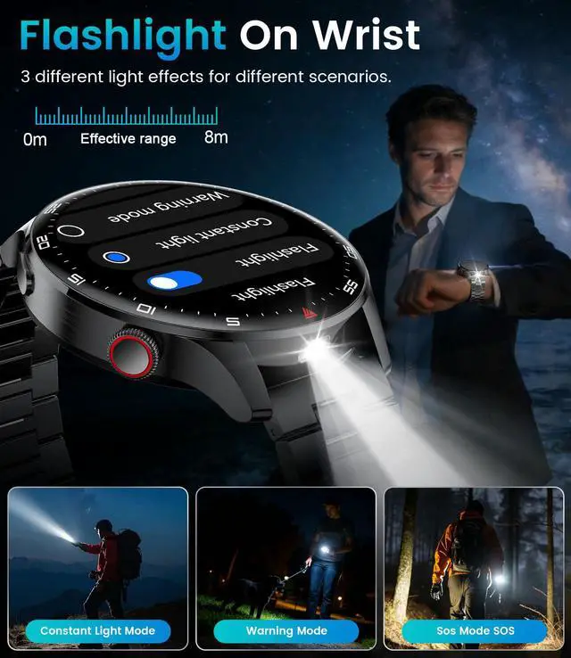 Alt view image 6 of 6 - Smart Watch for Men, 1,7'' HD Large Screen Men's Smartwatch with 800mAh Batterry/Flashlight/Heart Rate/Sleep Monitor/100+ Sport Modes, IP68 Waterproof Fitness Watch