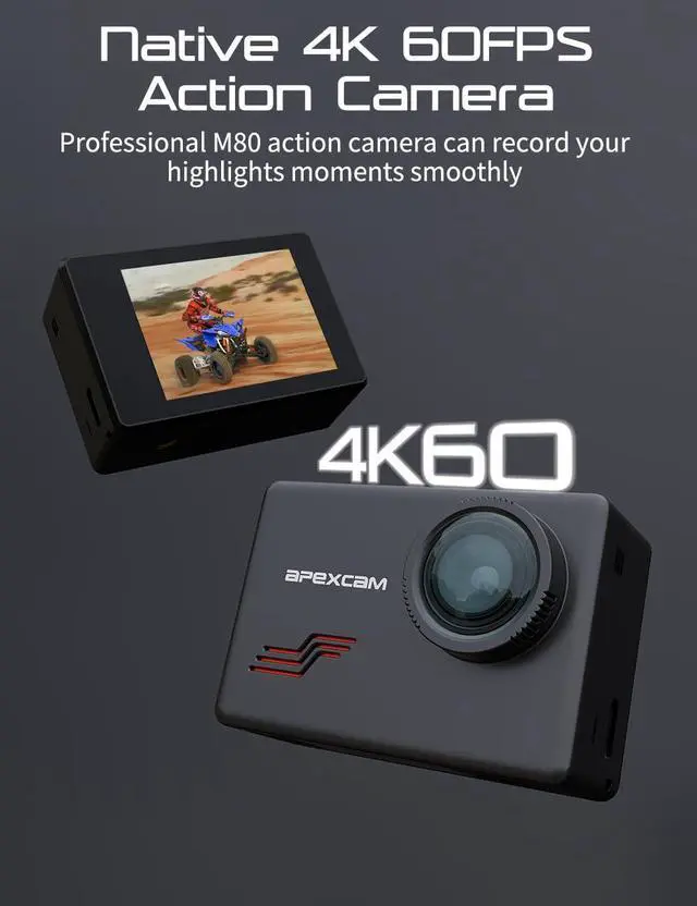 Alt view image 2 of 6 - M80 Action Camera 4K 60FPS with 128GB Card, 64MP Sports Camera Helmet for Vlogging, 131FT Waterproof Camera Underwater,WiFi Camcorder, 8X Zoom, Remote Control, Mount Accessories