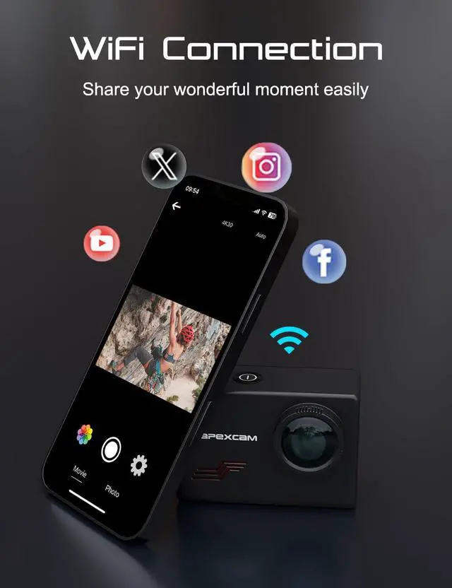 Alt view image 6 of 6 - M80 Action Camera 4K 60FPS with 128GB Card, 64MP Sports Camera Helmet for Vlogging, 131FT Waterproof Camera Underwater,WiFi Camcorder, 8X Zoom, Remote Control, Mount Accessories