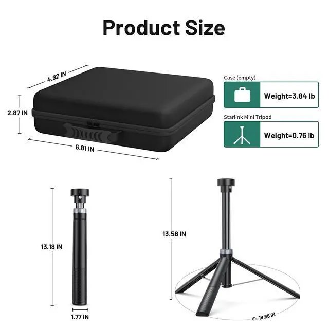 Alt view image 2 of 6 - Starlink Mini Tripod Mount Stand, Portable Aluminum Adapter, Compatible with New and Old Starlink Mini Models (Travel Set with Carry Case)