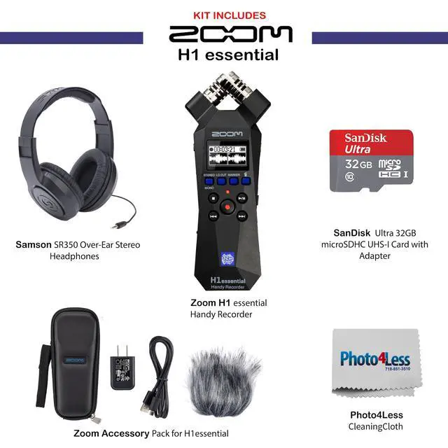 Alt view image 2 of 6 - H1essential Stereo Recorder with 32-Bit Float, USB Microphone, Bundle with Accessory Pack for H1essential, Over-Ear Stereo Headphones, 32GB microSD Card