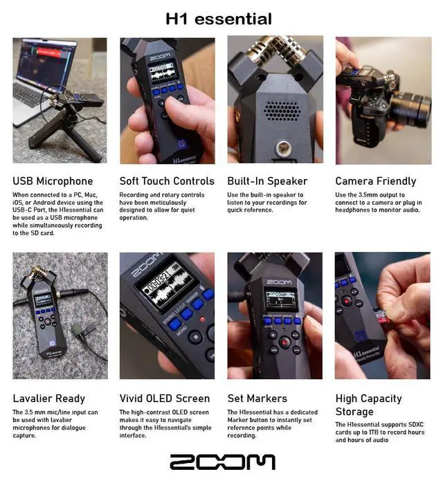 Alt view image 5 of 6 - H1essential Stereo Recorder with 32-Bit Float, USB Microphone, Bundle with Accessory Pack for H1essential, Over-Ear Stereo Headphones, 32GB microSD Card