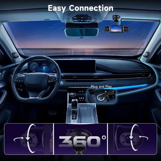 Alt view image 5 of 6 - 4 Channel Dash Cam with Front Rear Left Right Cameras, 360° Car Camera System for Driving & Parking, Night Vision, Parking Monitor, G-Sensor, Loop Recording, Multi-Camera Dashcam+64GB Card