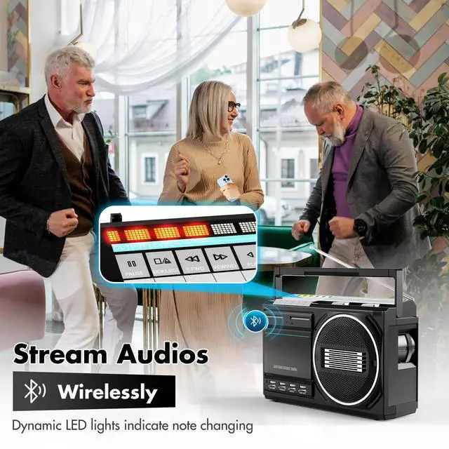 Alt view image 6 of 6 - Cassette Player Recorder Boombox with Bluetooth, USB & FM/AM/SW | Portable Boom Box Radios, Retro Tape/USB Converter, Earphone Jack, Built-in MIC for Voice Recording, Sound Amplifier - DC/AC